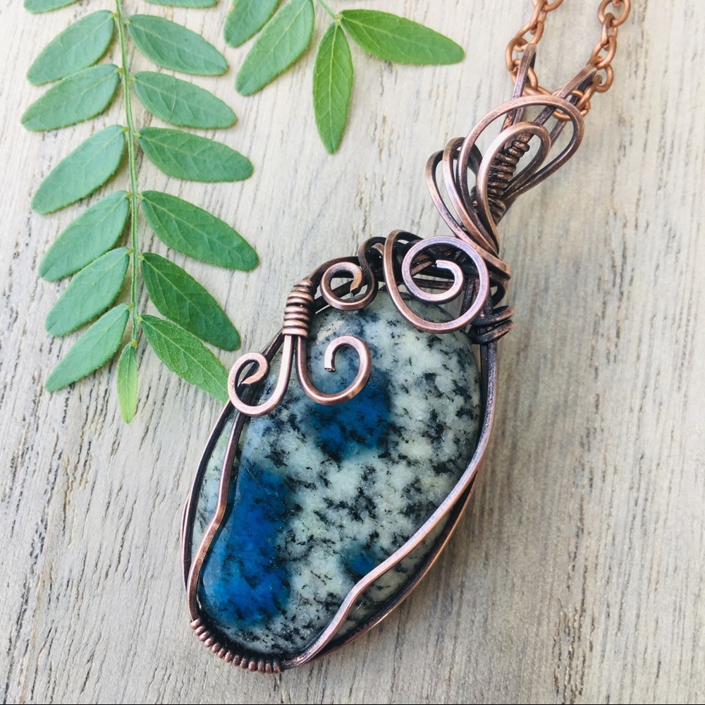 Natural jasper copper wire wrap pendant necklace - Picture 5 of 8